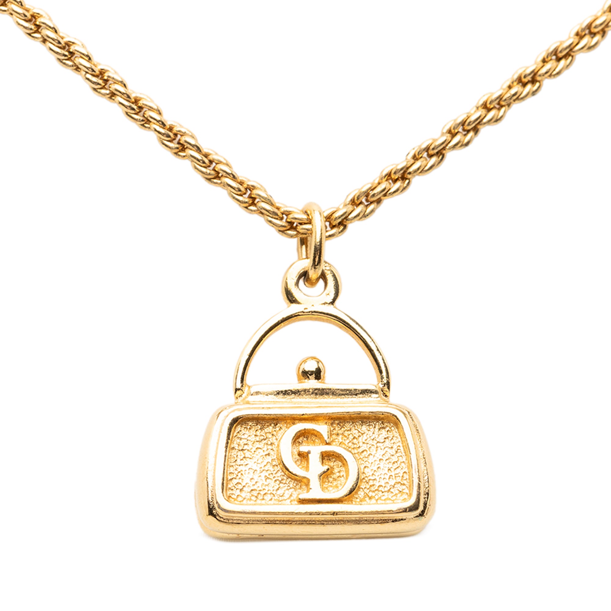 Gold Plated CD Logo Bag Pendant Necklace - Image 1