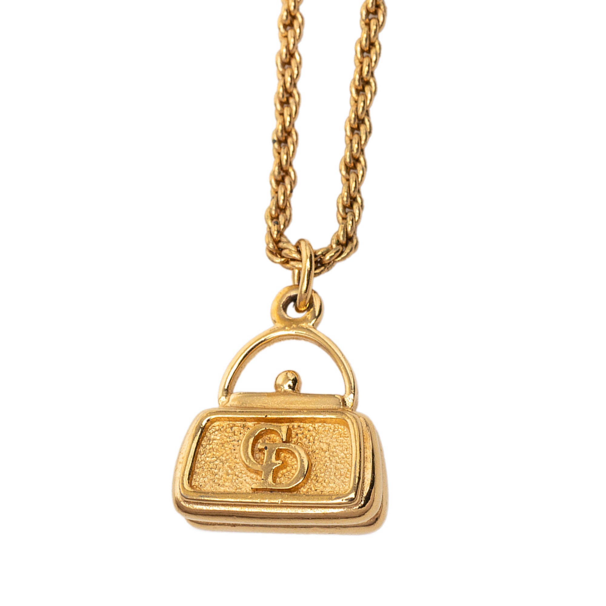 Gold Plated CD Logo Bag Pendant Necklace - Image 3