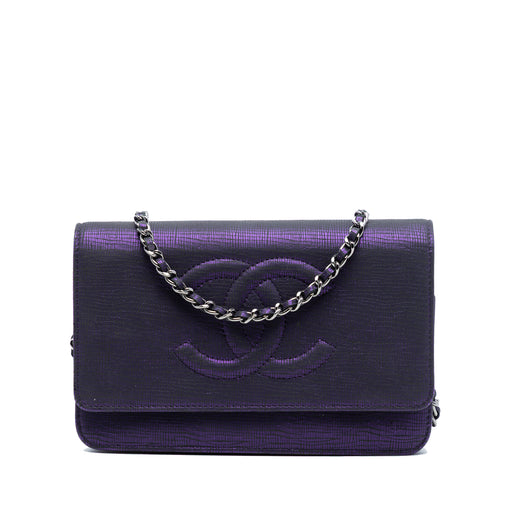 CC Metallic Crackling Lizard Printed Leather Wallet on Chain - Image 1