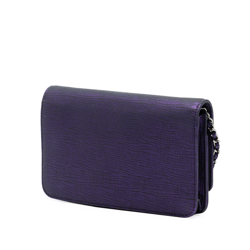 CC Metallic Crackling Lizard Printed Leather Wallet on Chain - Image 2