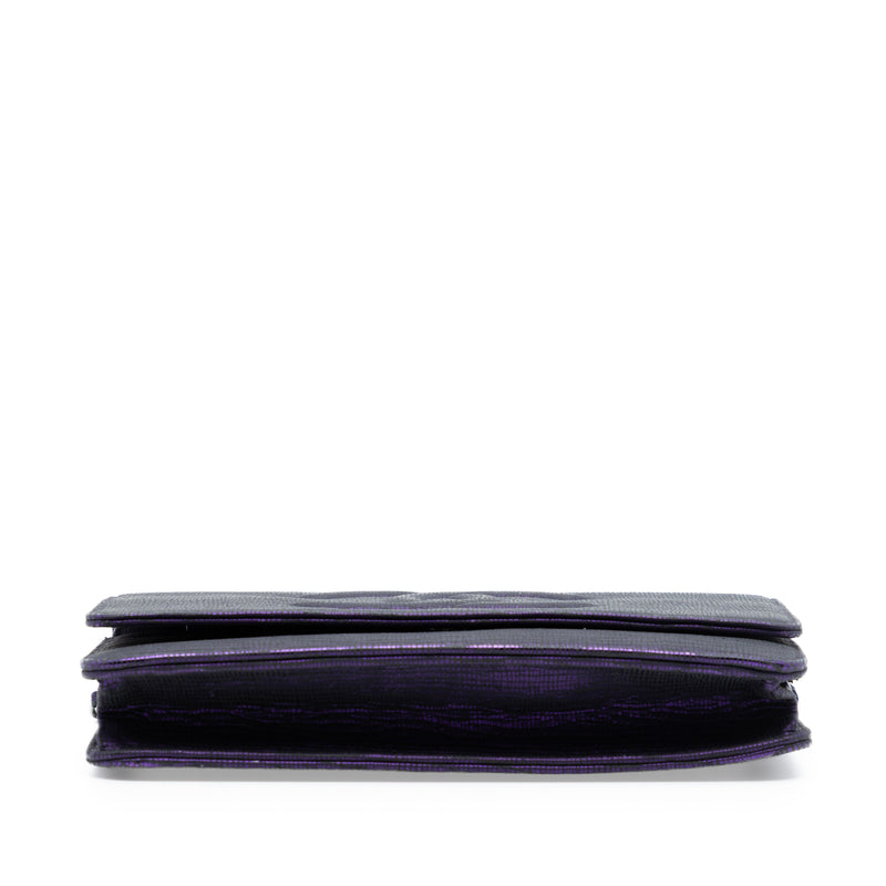 CC Metallic Crackling Lizard Printed Leather Wallet on Chain - Image 3