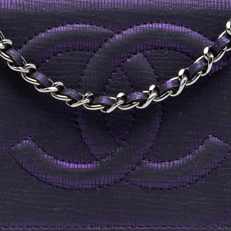 CC Metallic Crackling Lizard Printed Leather Wallet on Chain - Image 7