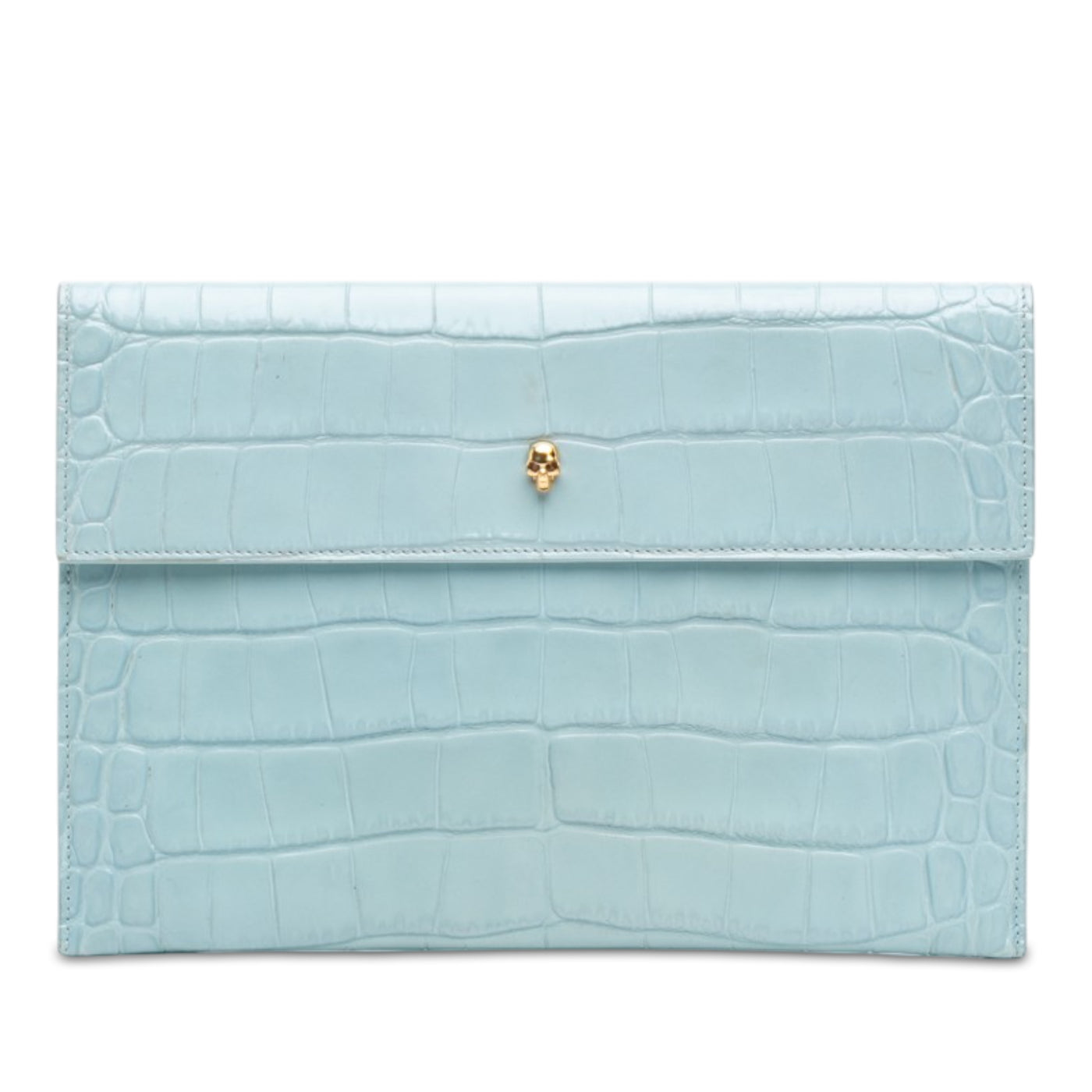 Croc Embossed Leather Skull Clutch - Image 1