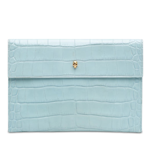 Croc Embossed Leather Skull Clutch - Image 1