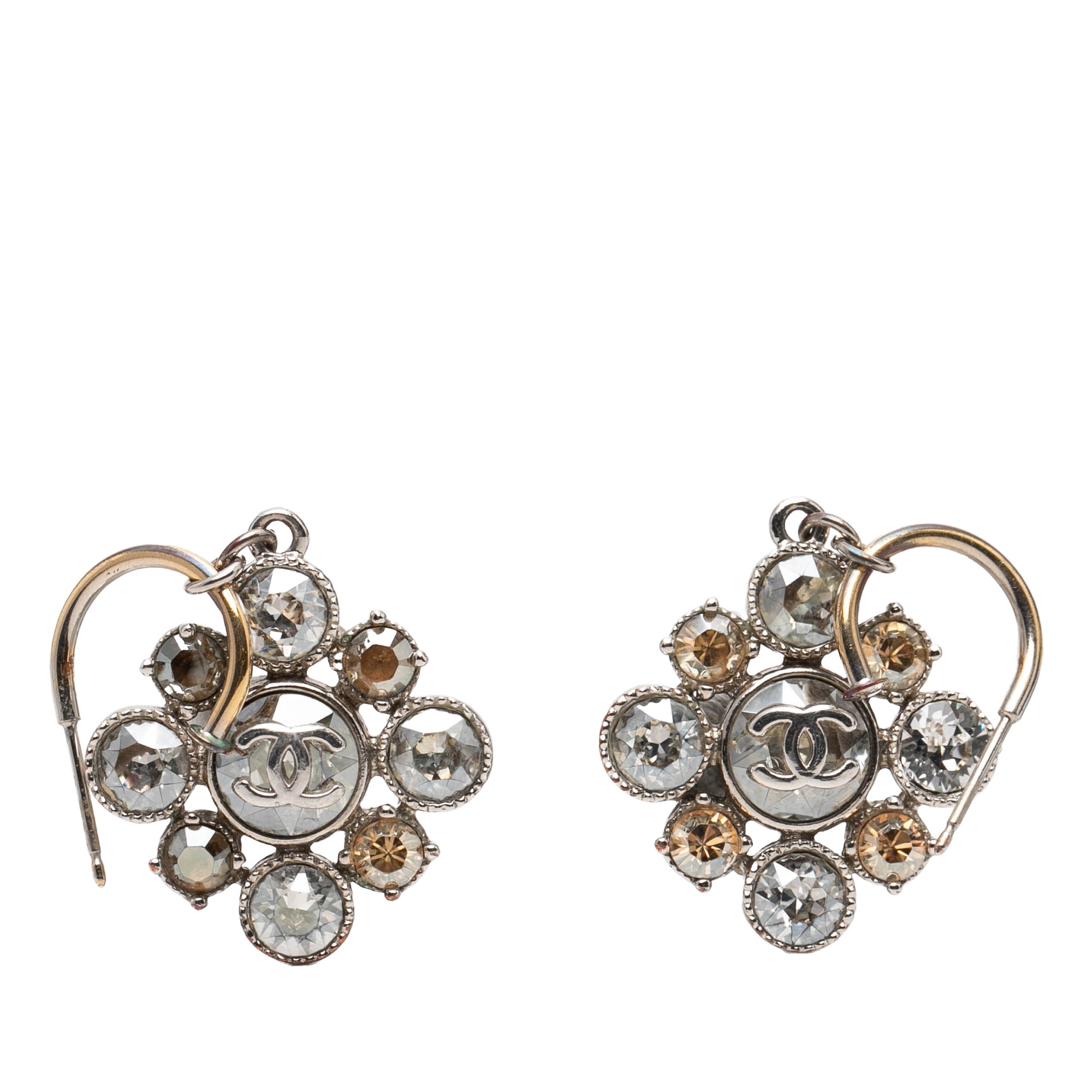 CC Silver Plated Crystal Rhinestones Dangle Push Back Earrings - Image 1
