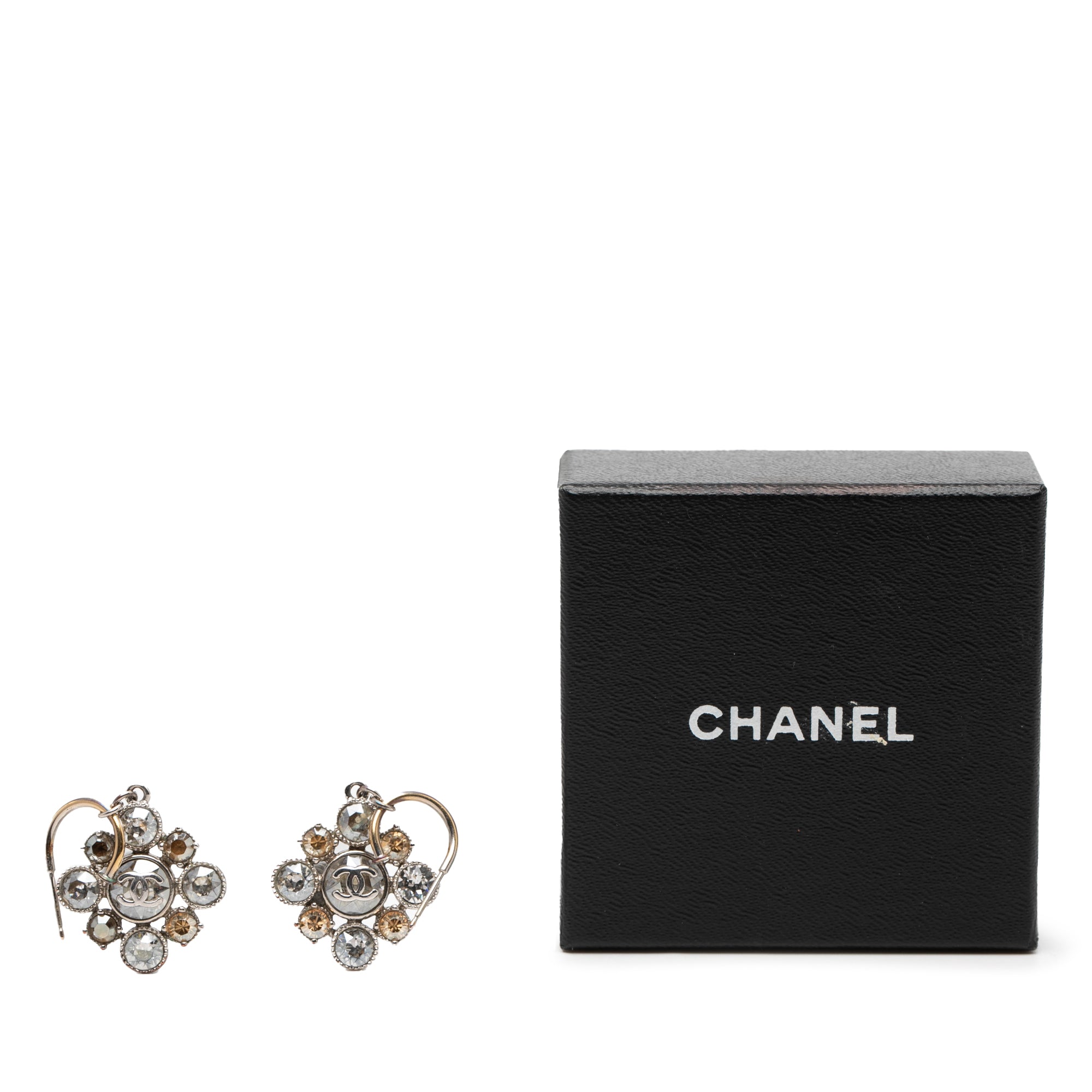 CC Silver Plated Crystal Rhinestones Dangle Push Back Earrings - Image 5