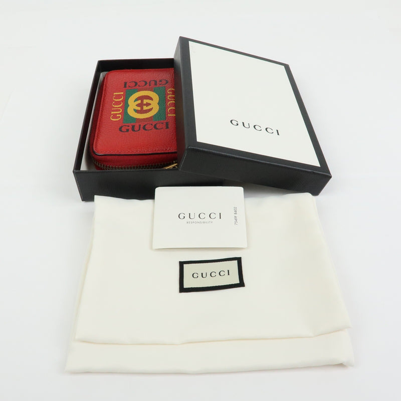 Gucci Logo Zip Card Case Printed Leather Red Accessory