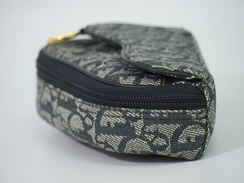 Christian Dior Saddle Zip Diorissimo Canvas Navy Bag