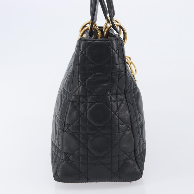 Christian Dior Vintage Lady Cannage Quilt Lambskin Black Leather Bag