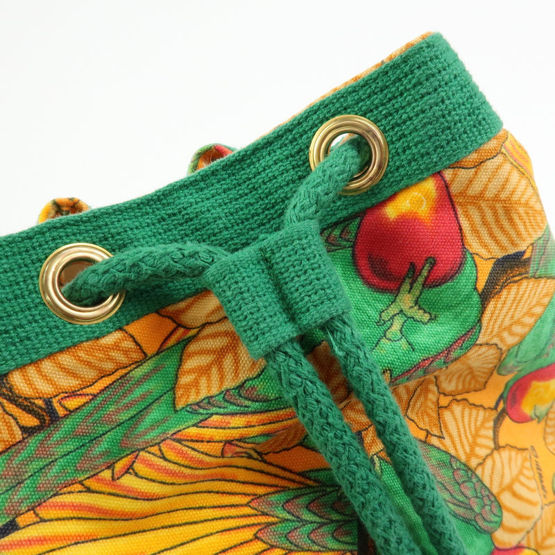 Hermes Vintage Drawstring Bucket Printed Canvas Orange Bag