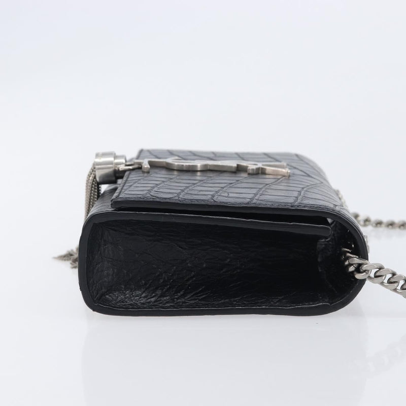 Saint Laurent Classic Monogram Tassel Chain Crocodile Embossed Leather Black Bag