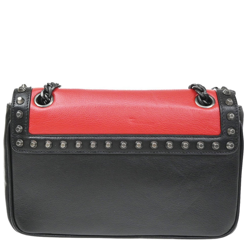 Prada Chain Flap Bag Studded Glace Calf Red Leather