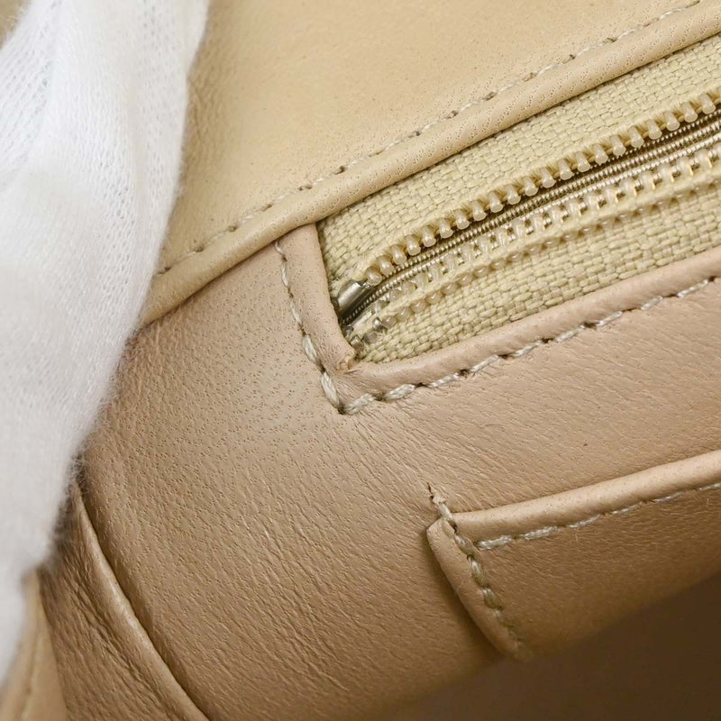 Chanel Cc Top Handle Flap Quilted Lambskin Beige Leather Bag