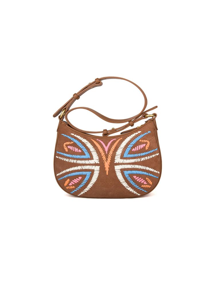 Pinko Hand-Embroidered Rafia Shoulder Bag — Brown Sheep Leather