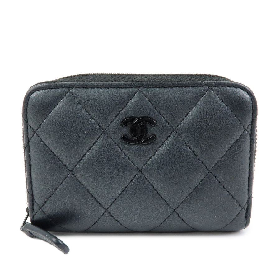 Chanel So Black Cc Zip Coin Purse Quilted Lambskin Leather Accessory