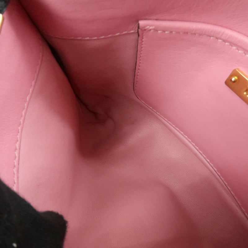 Miu Miu Logo Chain Clutch Shearling Pink Leather
