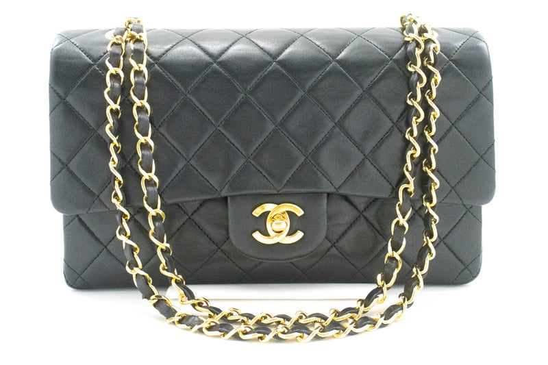 Chanel Classic Timeless Double Flap Quilted Lambskin Black Leather Bag