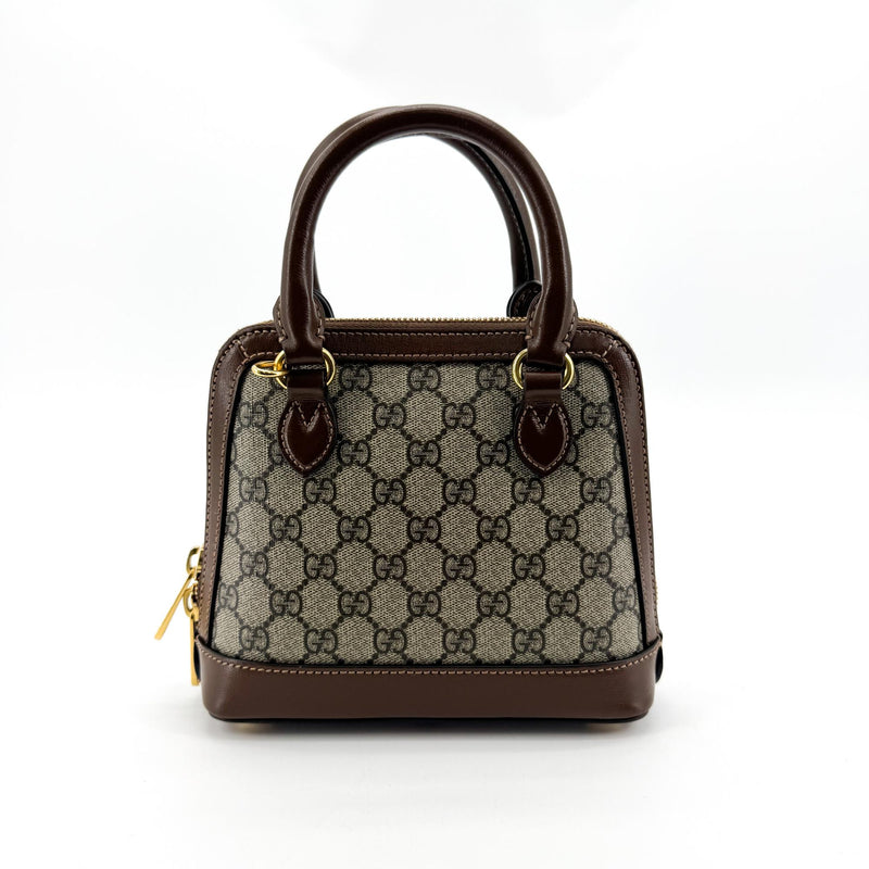 Gucci Horsebit 1955 Top Handle Gg Coated Canvas With Leather Brown Bag