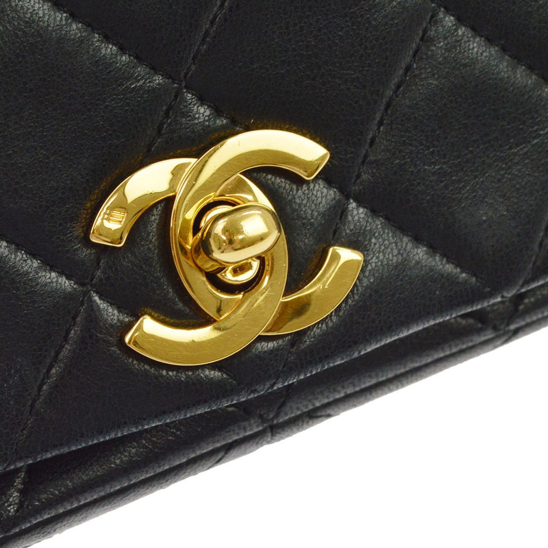 Chanel Vintage Full Flap Quilted Lambskin Black Leather Bag