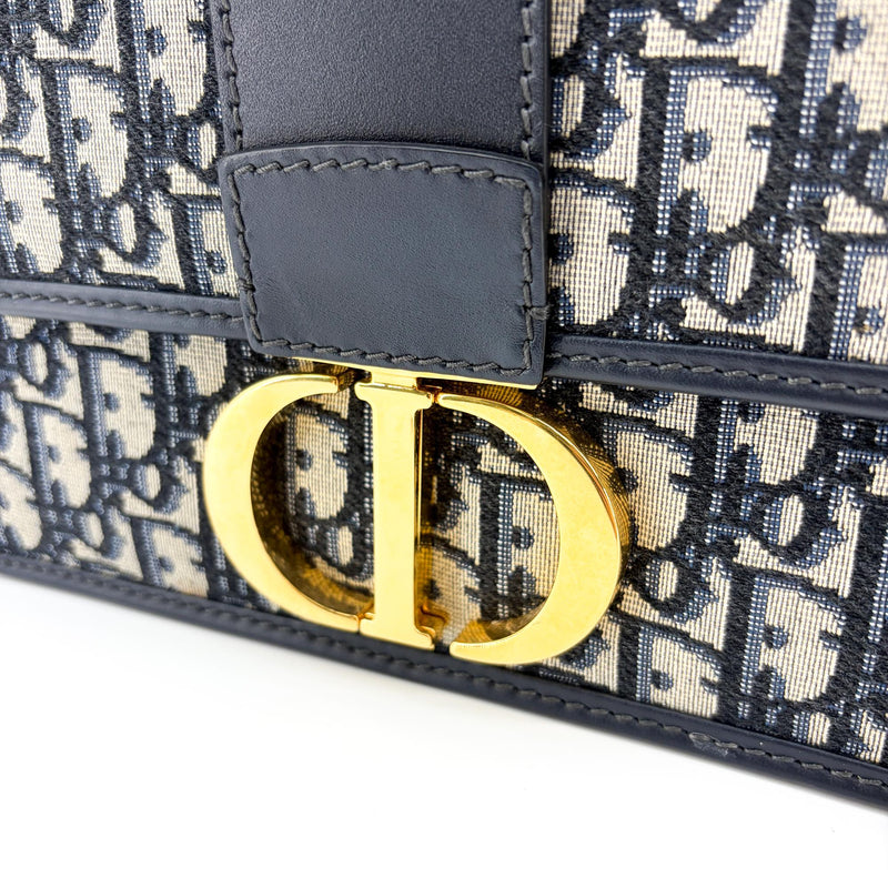 Christian Dior 30 Montaigne Flap Oblique Canvas Navy Bag