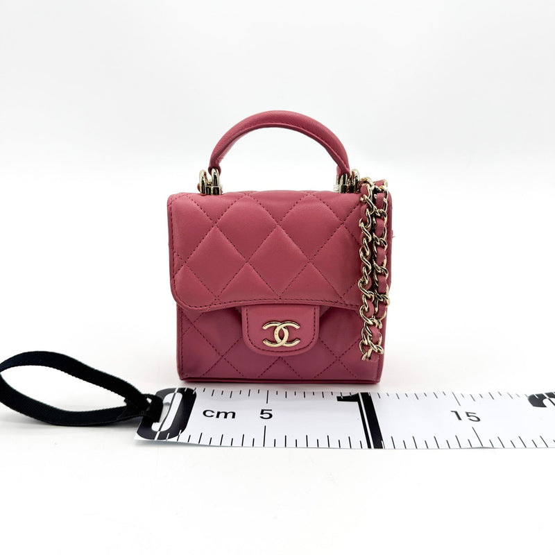 Chanel Square Classic Flap Top Handle Clutch With Chain Quilted Lambskin Pink Leather