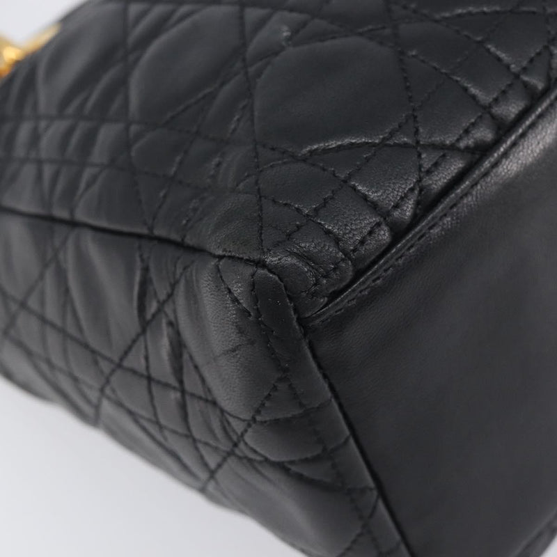 Christian Dior Vintage Lady Cannage Quilt Lambskin Black Leather Bag