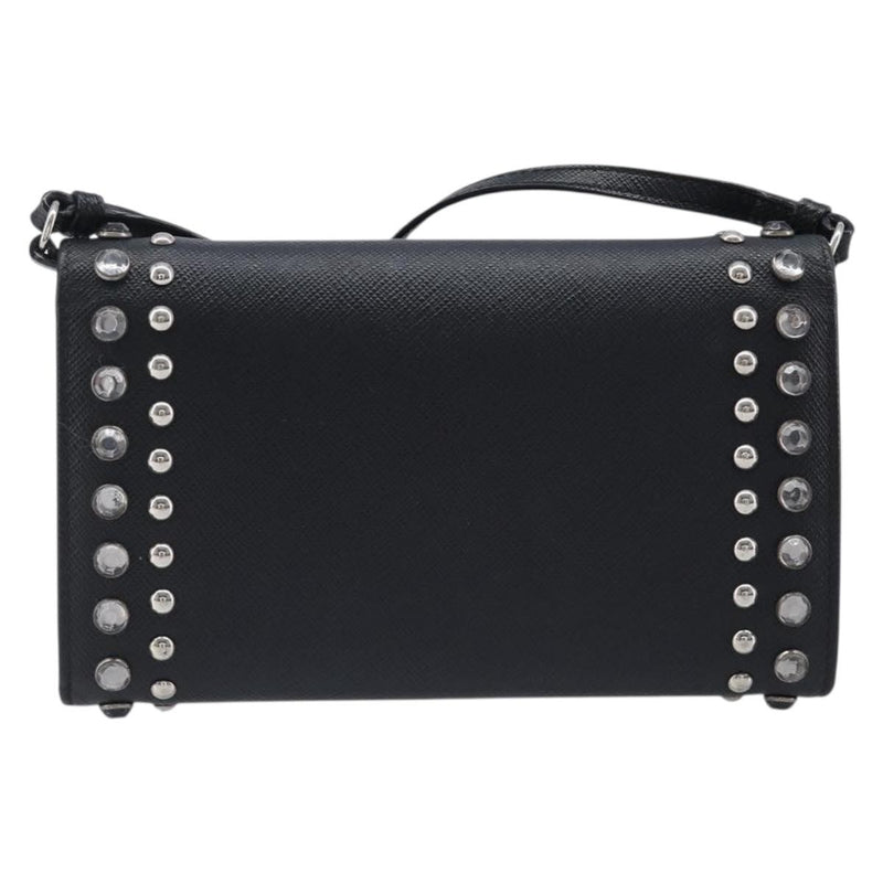 Prada Flap Studded Saffiano Leather Black Bag