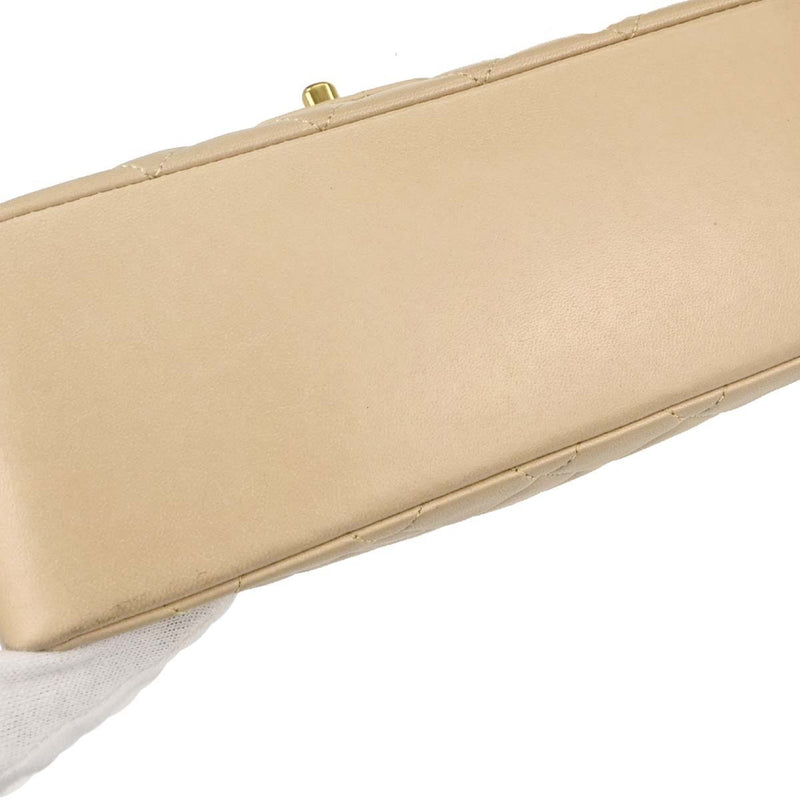 Chanel Cc Top Handle Flap Quilted Lambskin Beige Leather Bag