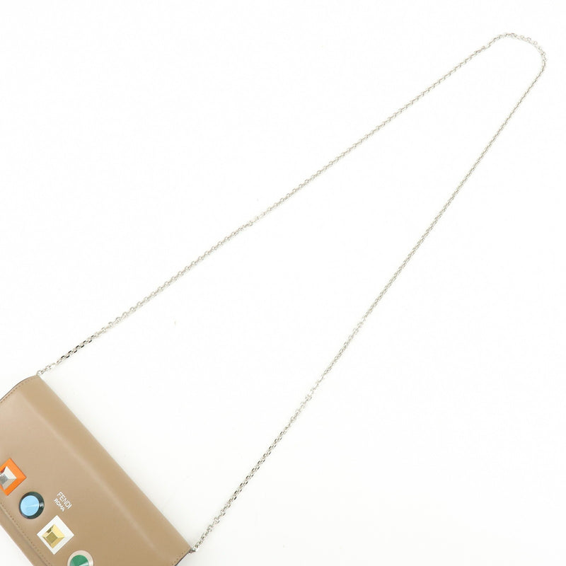 Fendi Continental Wallet On Chain Studded Leather Beige Bag