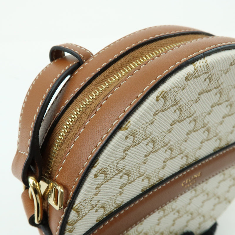 Celine Round Purse On Strap Triomphe Coated Canvas Beige Bag