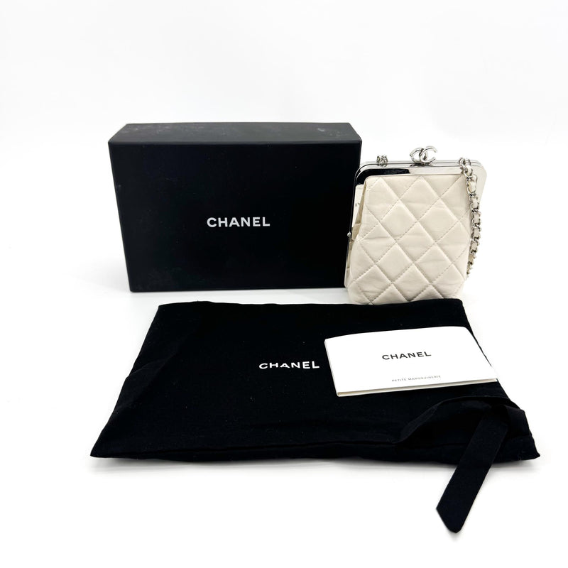Chanel Cc Frame Clutch With Chain Quilted Lambskin And Plexiglass Beige Leather