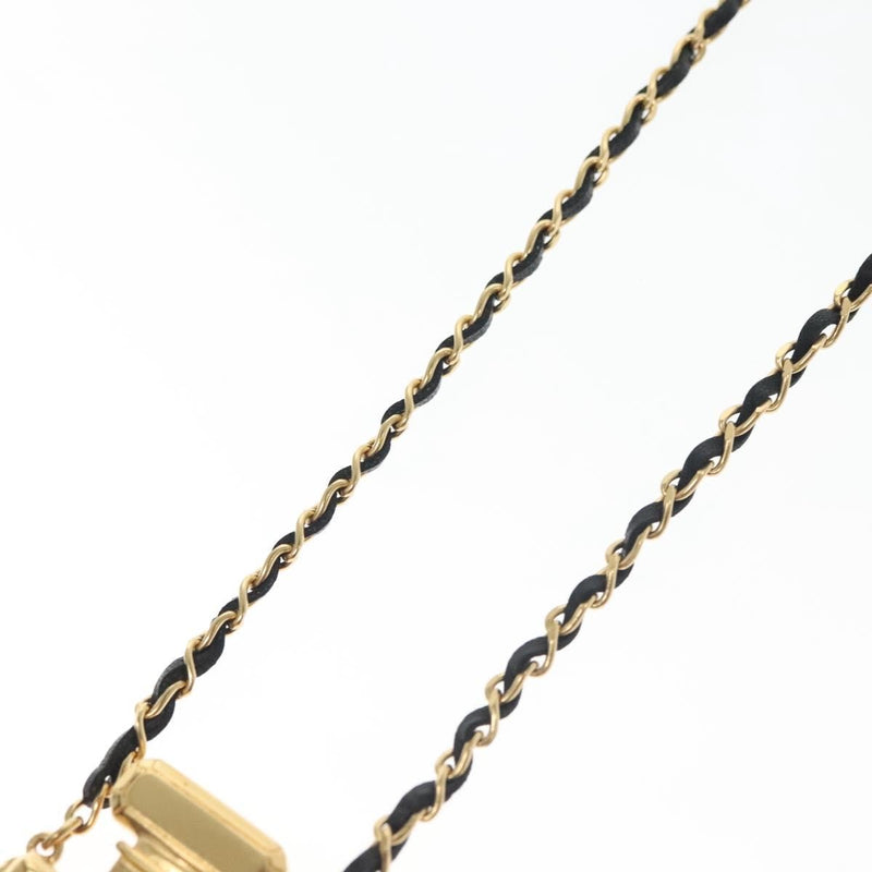 Chanel Cc Perfume Bottle Pendant Chain Long Metal With Leather, Crystals And Faux Pearl Gold Bijoux