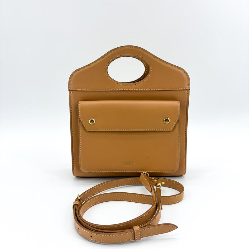 Burberry Convertible Fold Over Pocket Clutch Leather Brown