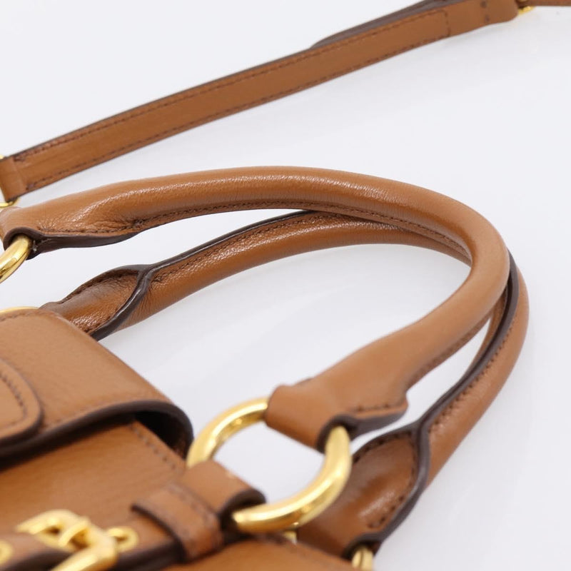 Miu Miu Madras Convertible Lock Leather Brown Bag