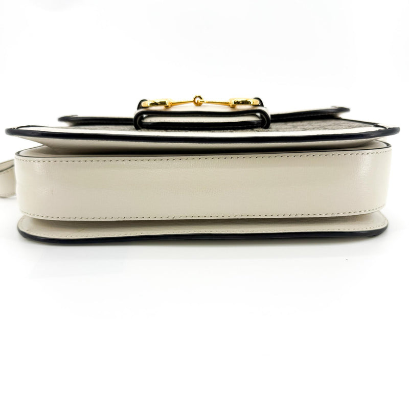 Gucci Horsebit 1955 Gg Coated Canvas With Leather Beige Bag