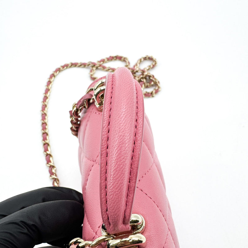 Chanel Square Classic Flap Top Handle Clutch With Chain Quilted Lambskin Pink Leather