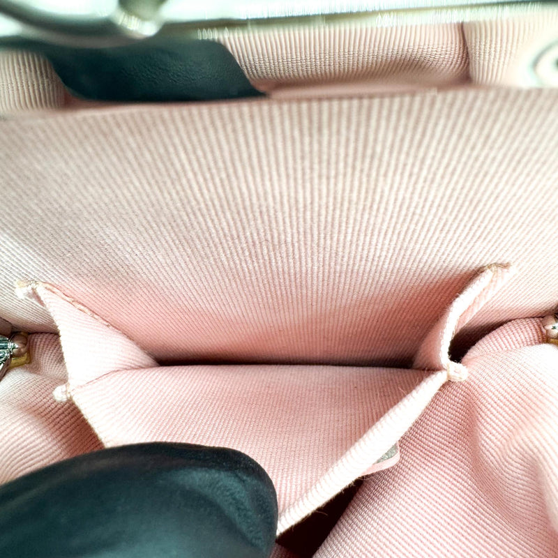 Chanel Cc Frame Clutch With Chain Quilted Lambskin And Plexiglass Beige Leather
