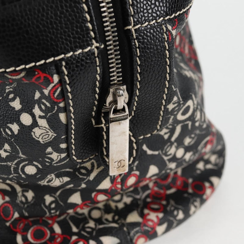 Chanel Optic Coco Bowler Printed Coated Canvas With Caviar Black Bag
