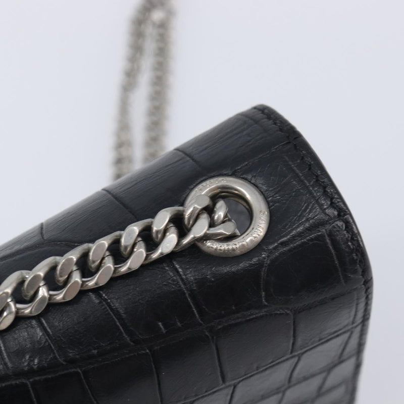 Saint Laurent Classic Monogram Tassel Chain Crocodile Embossed Leather Black Bag