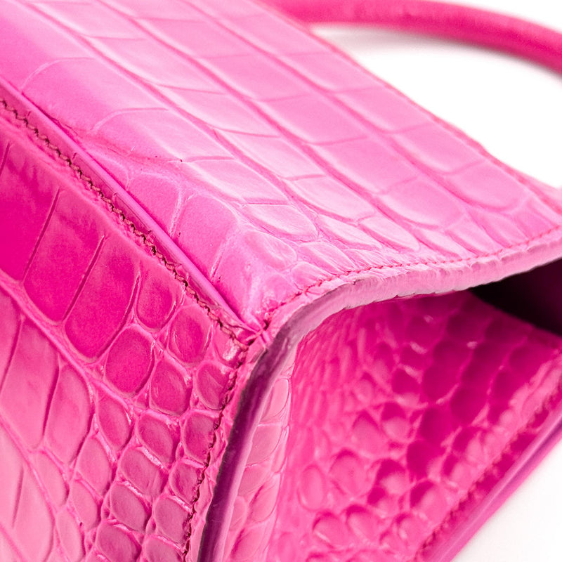 Balenciaga Hourglass Top Handle Crocodile Embossed Leather Pink Bag