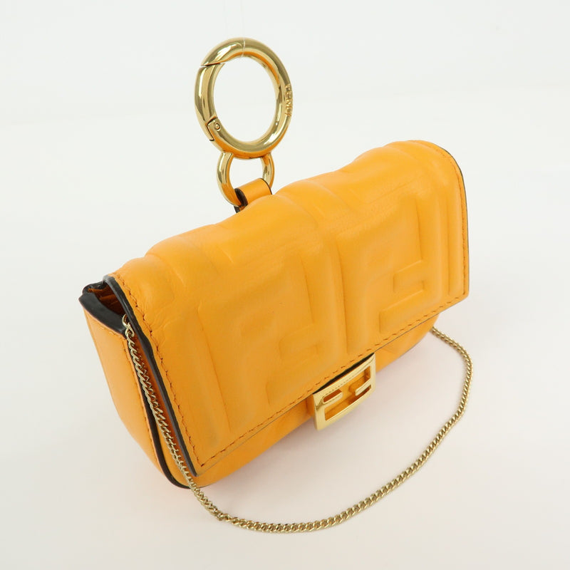Fendi Chain Baguette Charm Zucca Embossed Leather Orange Bag