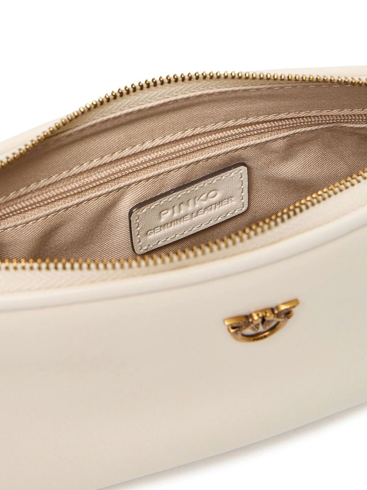 Pinko Half Moon Baguette Mini Shoulder Bag — White Goat Leather