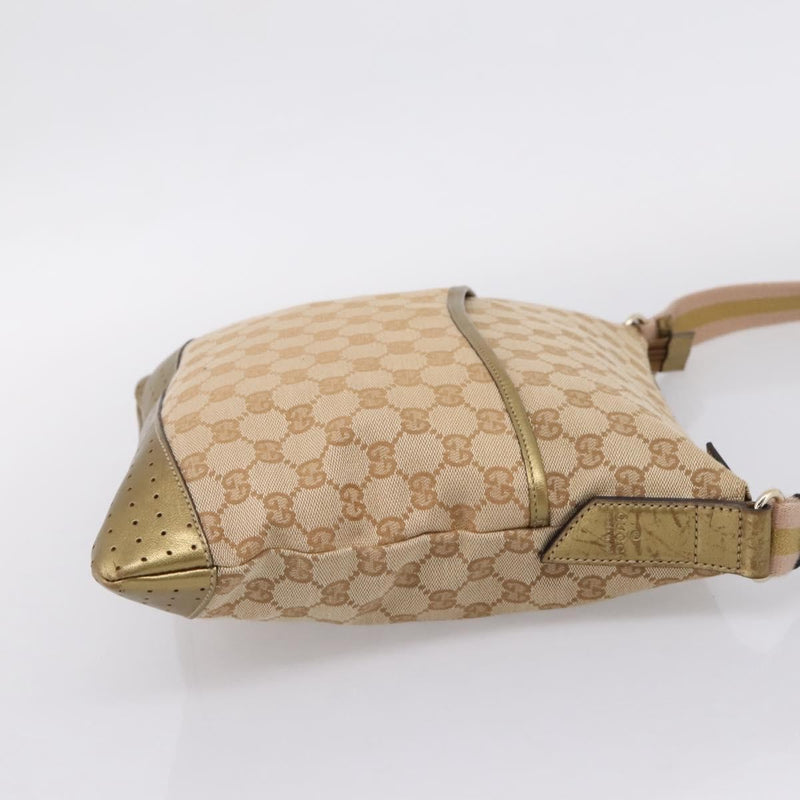 Gucci Zip Messenger Gg Canvas With Perforated Leather Beige