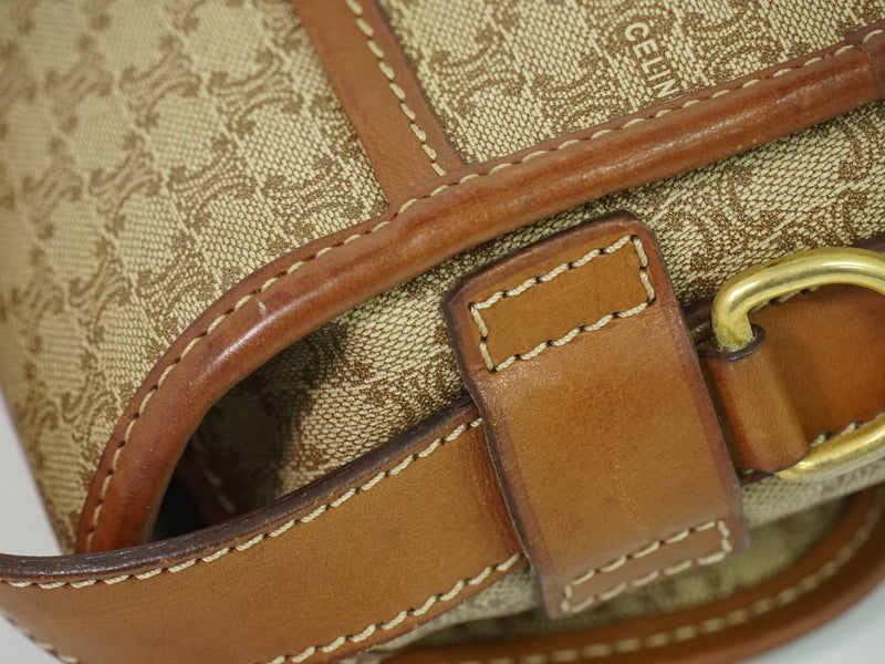 Celine Vintage Macadam Canvas And Leather Beige Bag