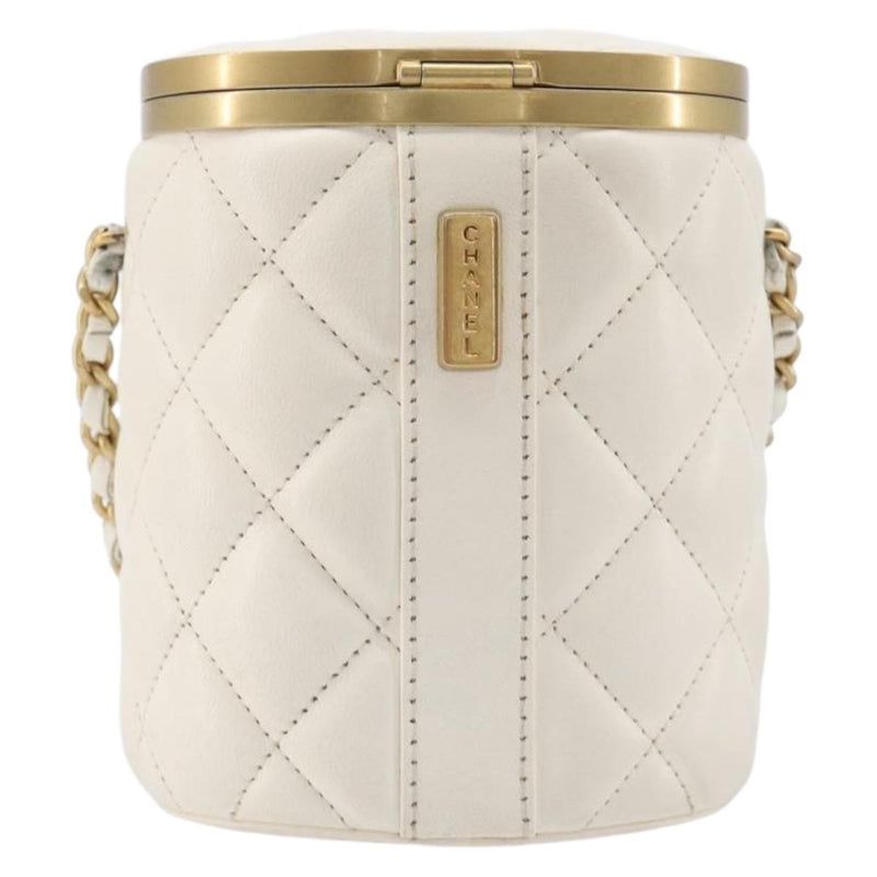 Chanel Crown Box Vanity Quilted Lambskin White Leather Bag