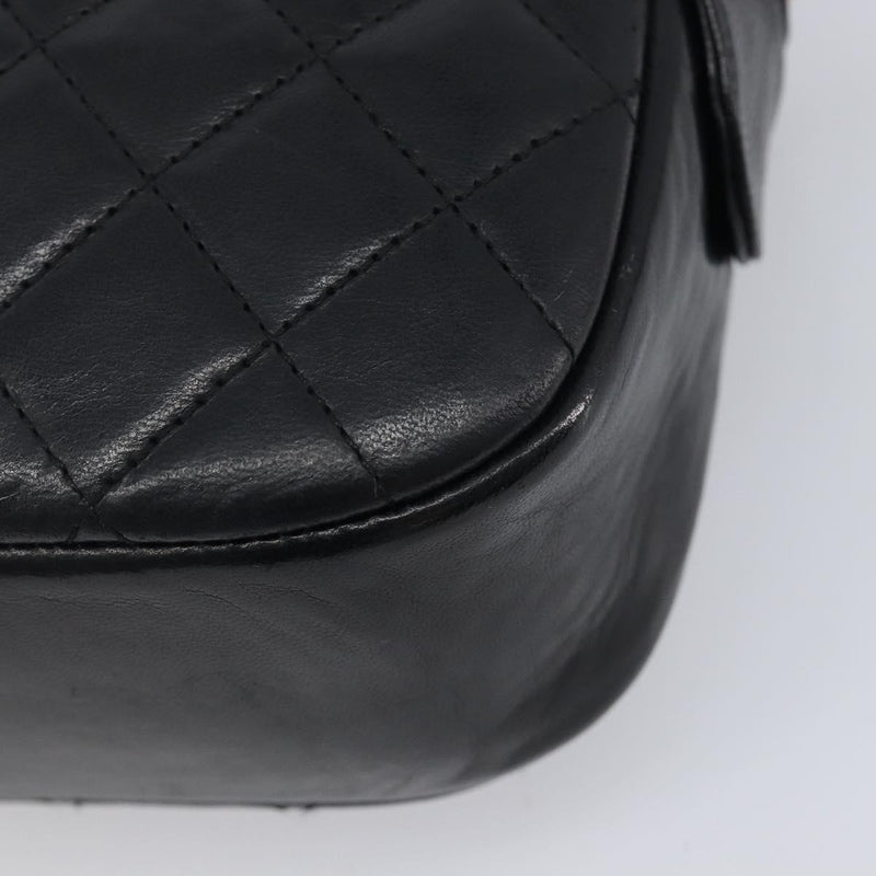 Chanel Vintage Front Pocket Camera Chevron Lambskin Black Leather Bag