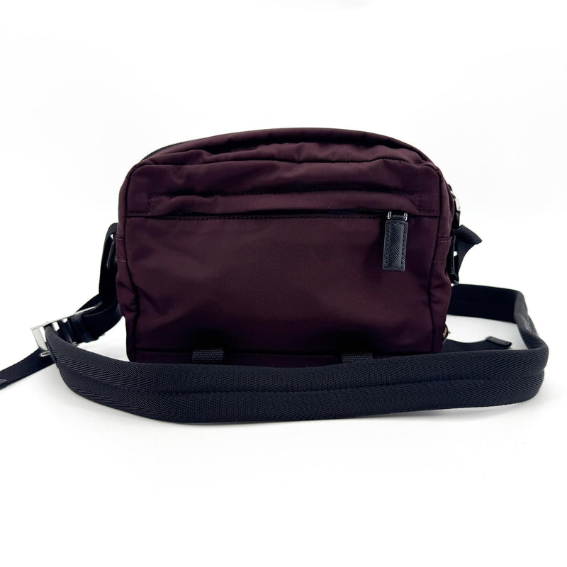 Prada Technical Zip Tessuto Burgundy Nylon Bag