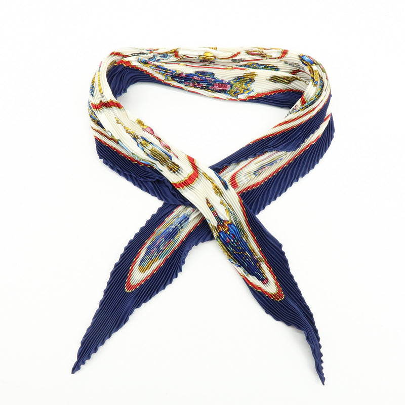 Hermes Carré 90 Pleated Silk Navy Accessory