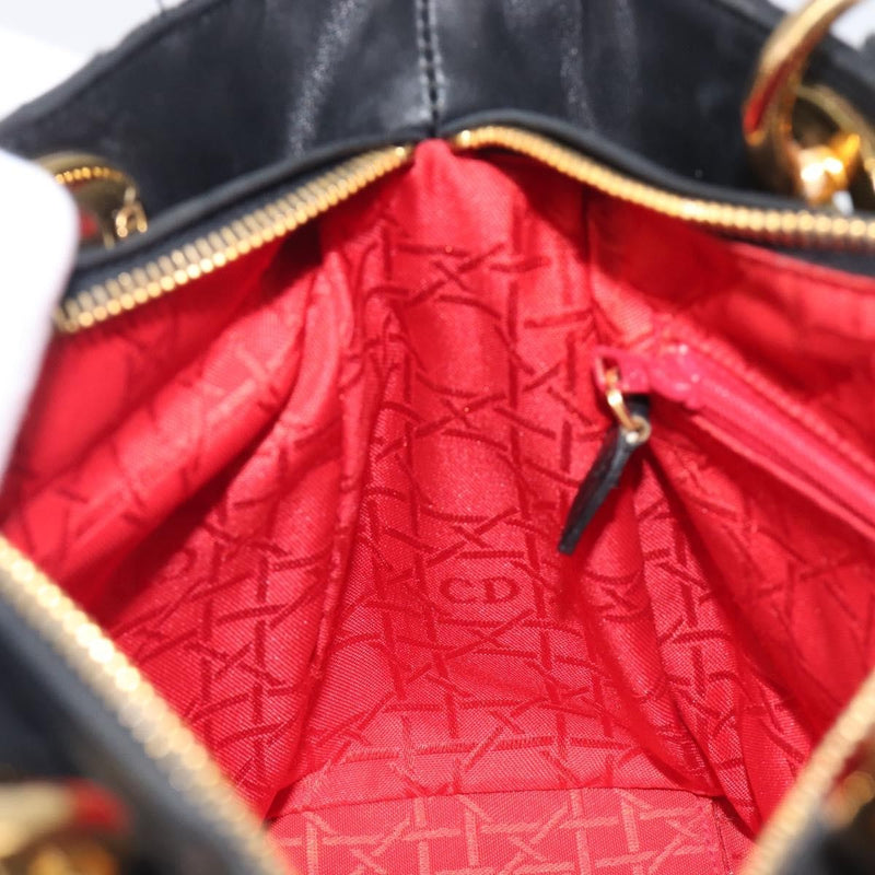 Christian Dior Vintage Lady Cannage Quilt Lambskin Black Leather Bag