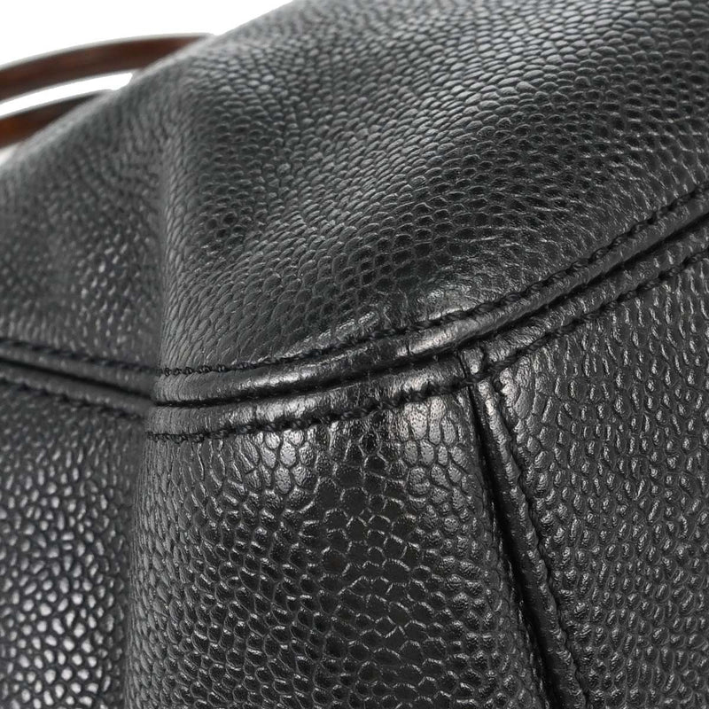 Chanel Vintage Wooden Caviar Black Leather Bag